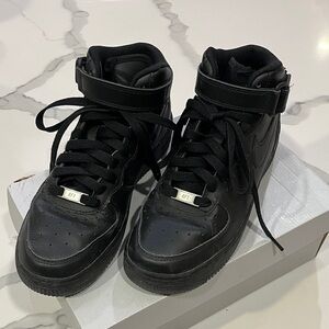Nike Black Air Force 1 Mid-high Sneakers, leather, kids size 6.